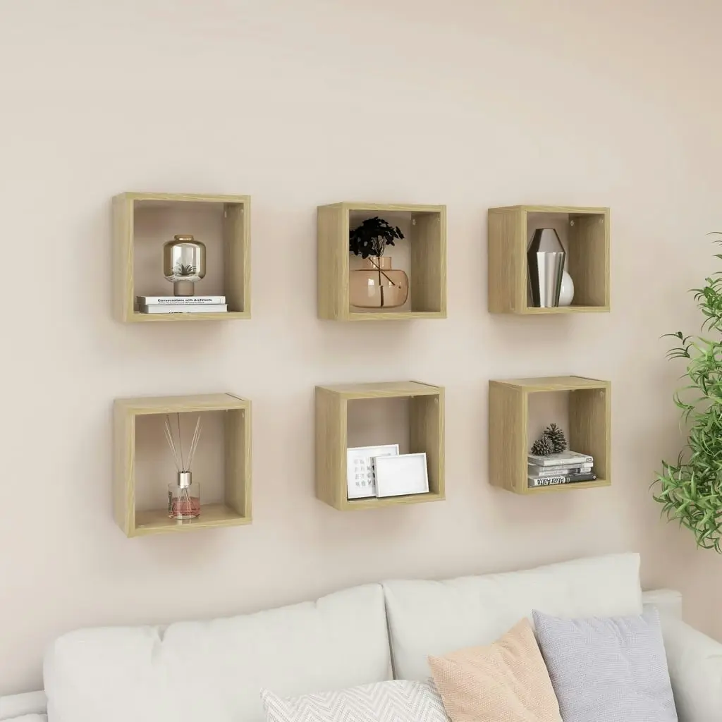 Wall Cube Shelves 6 pcs Sonoma Oak 26x15x26 cm 807036