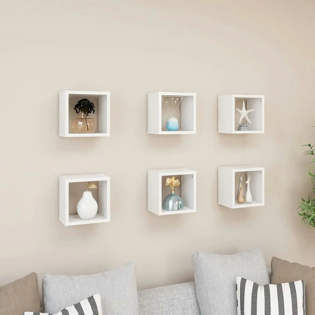 Wall Cube Shelves 6 pcs White 22x15x22 cm 807054