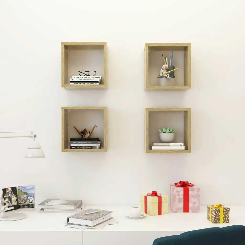 Wall Cube Shelves 4 pcs Sonoma Oak 26x15x26 cm 807035