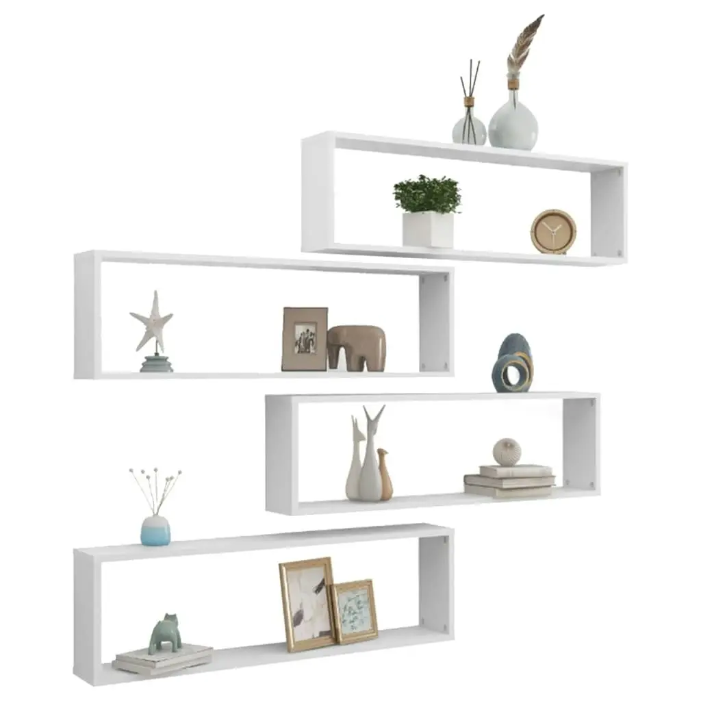 Wall Cube Shelves 4 pcs White 100x15x30 cm Engineered Wood 807080