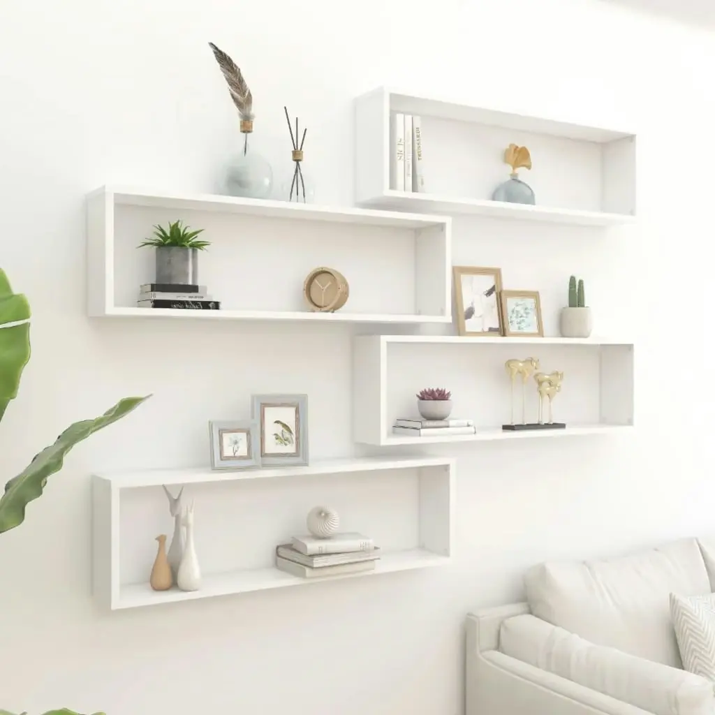 Wall Cube Shelves 4 pcs White 100x15x30 cm Engineered Wood 807080