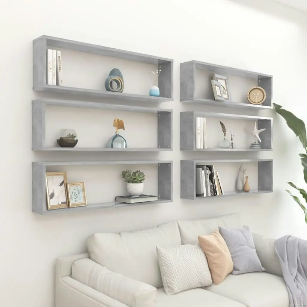 Wall Cube Shelves 6 pcs Concrete Grey 100x15x30 cm Engineered Wood 807093