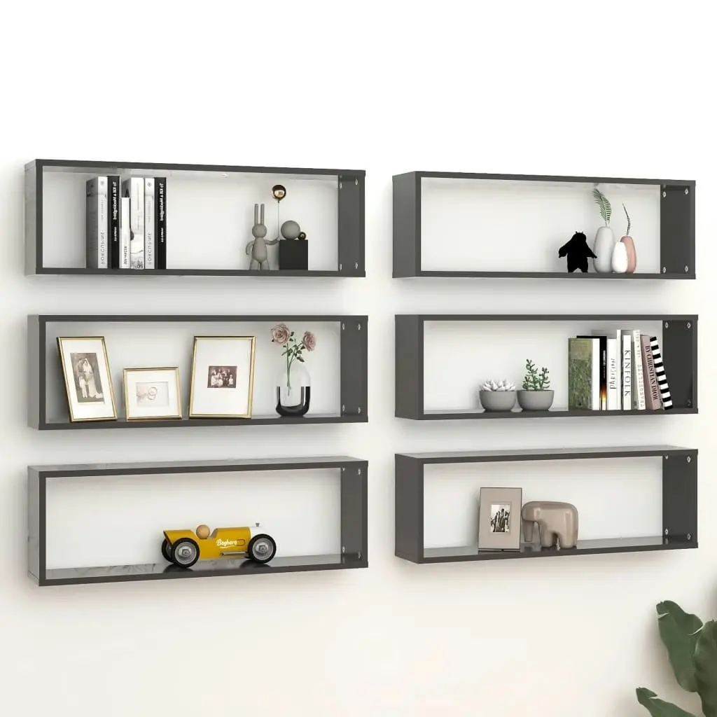 Wall Cube Shelves 6 pcs Grey 80x15x26.5 cm Engineered Wood 807114