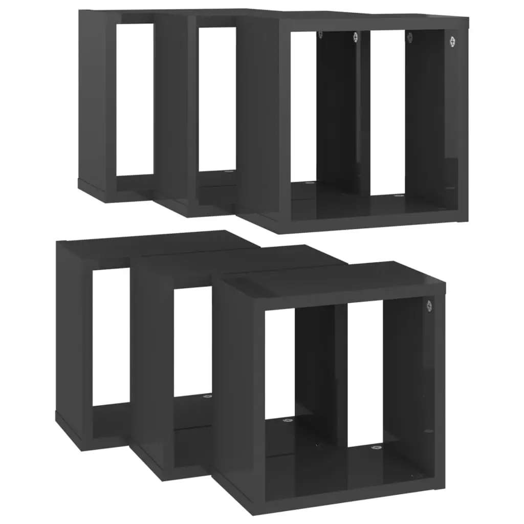 Wall Cube Shelves 6 pcs High Gloss Grey 26x15x26 cm 807051