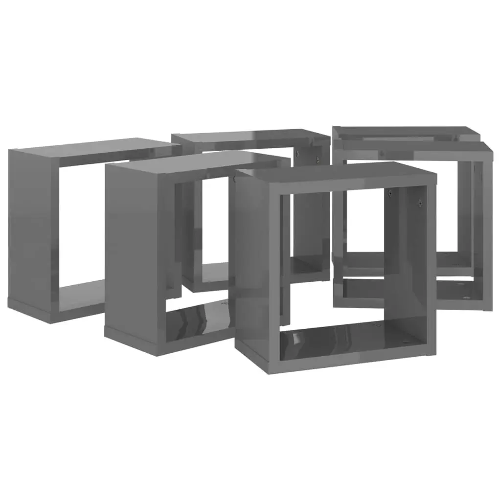 Wall Cube Shelves 6 pcs High Gloss Grey 30x15x30 cm 807024