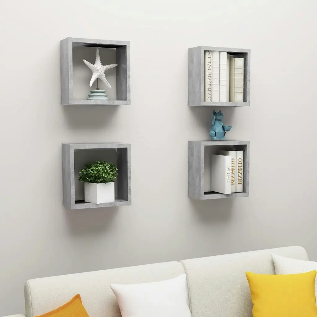 Wall Cube Shelves 4 pcs Concrete Grey 30x15x30 cm 807011