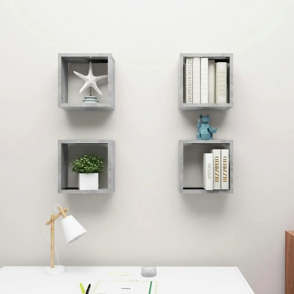 Wall Cube Shelves 4 pcs Concrete Grey 30x15x30 cm 807011