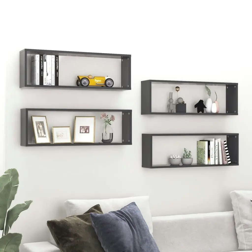 Wall Cube Shelves 4 pcs Grey 80x15x26.5 cm Engineered Wood 807113