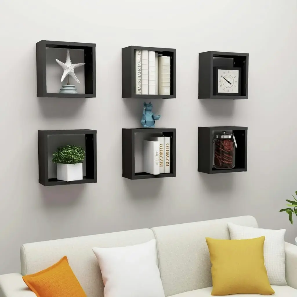 Wall Cube Shelves 6 pcs Black 30x15x30 cm 807003