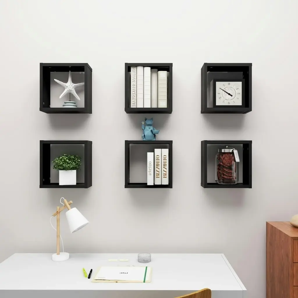 Wall Cube Shelves 6 pcs Black 30x15x30 cm 807003