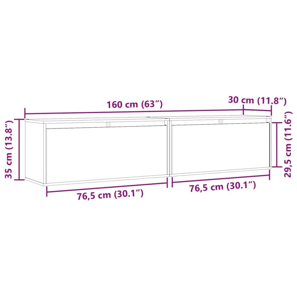 Wall Cabinets 2 pcs Black 80x30x35 cm Solid Wood Pine 813464