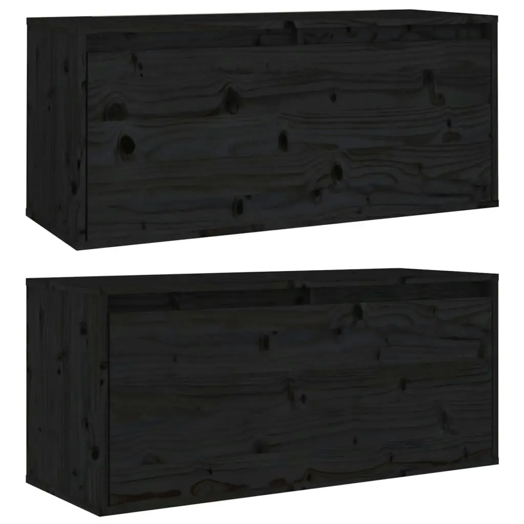 Wall Cabinets 2 pcs Black 80x30x35 cm Solid Wood Pine 813464