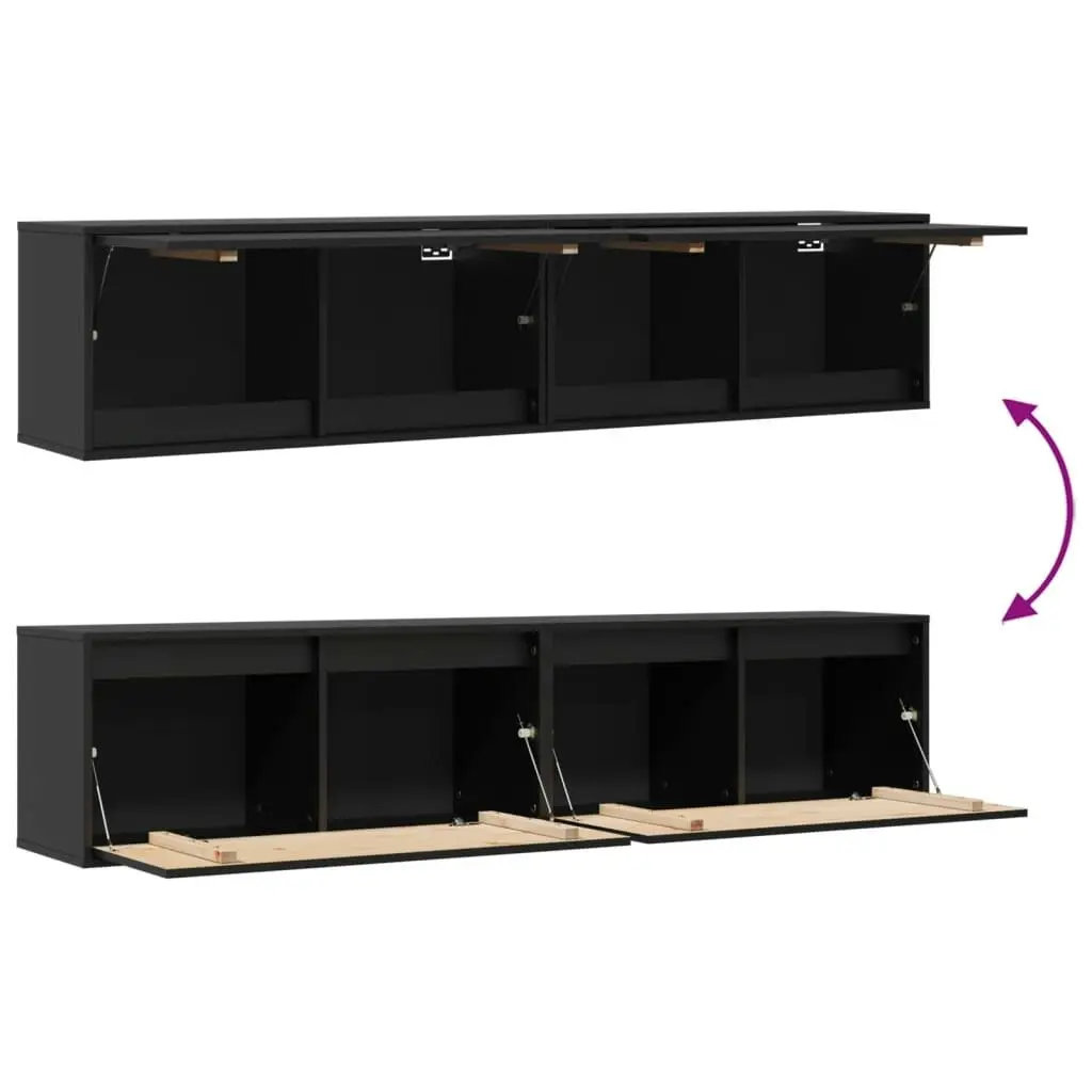 Wall Cabinets 2 pcs Black 80x30x35 cm Solid Wood Pine 813464