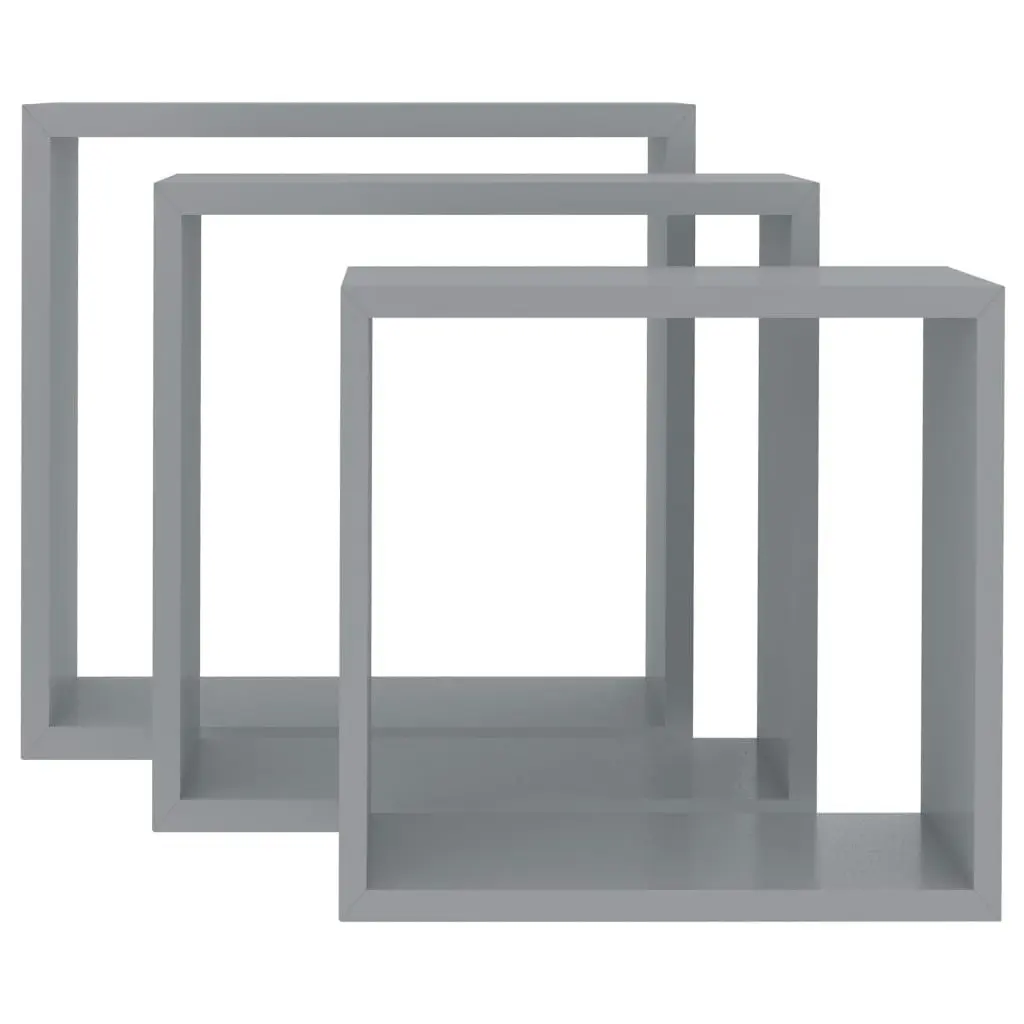 Wall Cube Shelves 3 pcs Grey MDF 323951