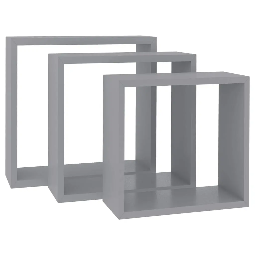 Wall Cube Shelves 3 pcs Grey MDF 323951