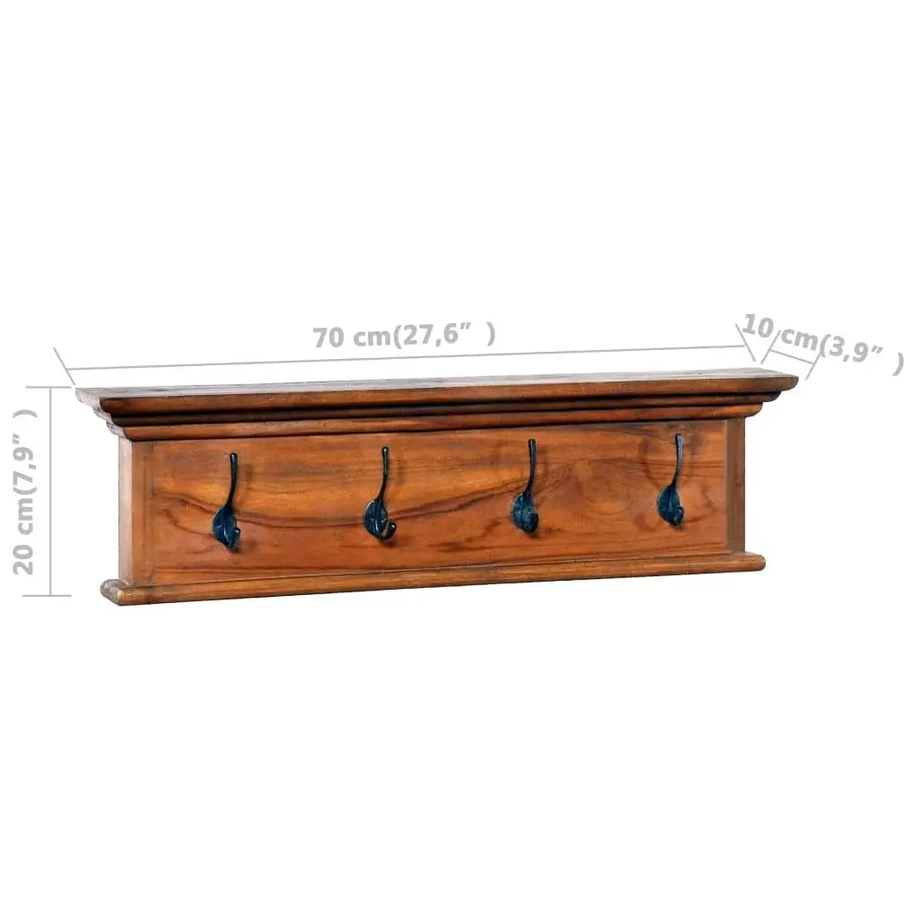 Wall Mounted Coat Rack 70x10x20 cm Solid Teak Wood 289063