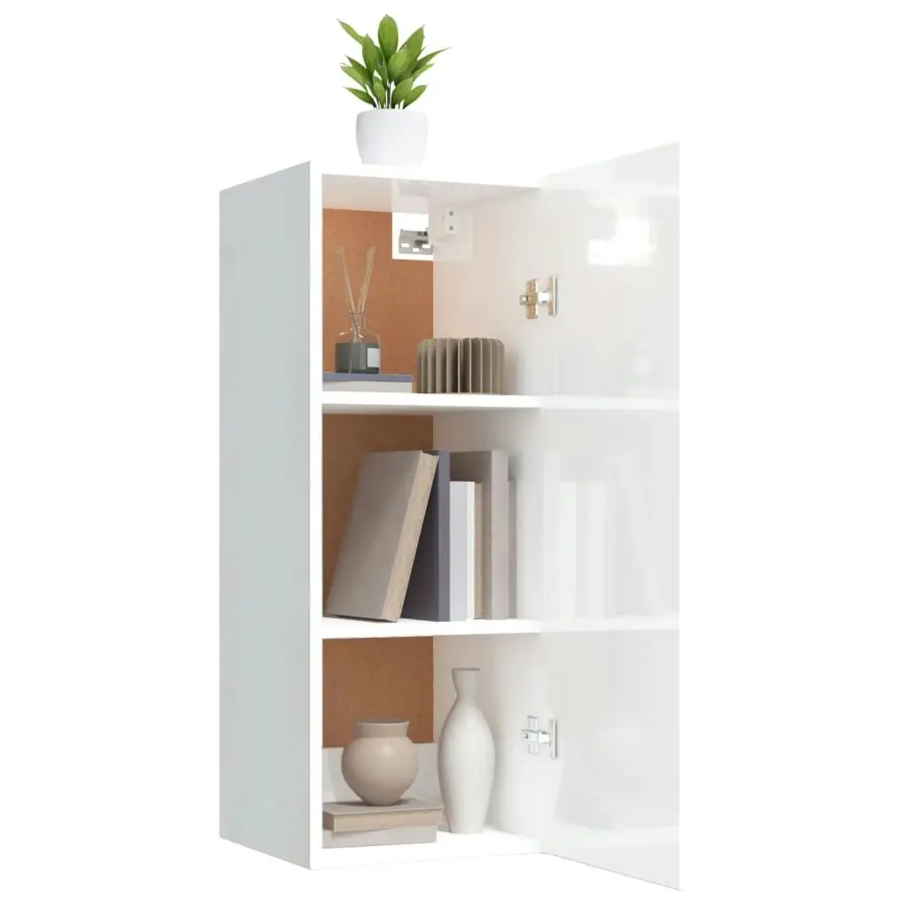 Wall Cabinet High Gloss White 34.5x34x90 cm Engineered Wood 812435