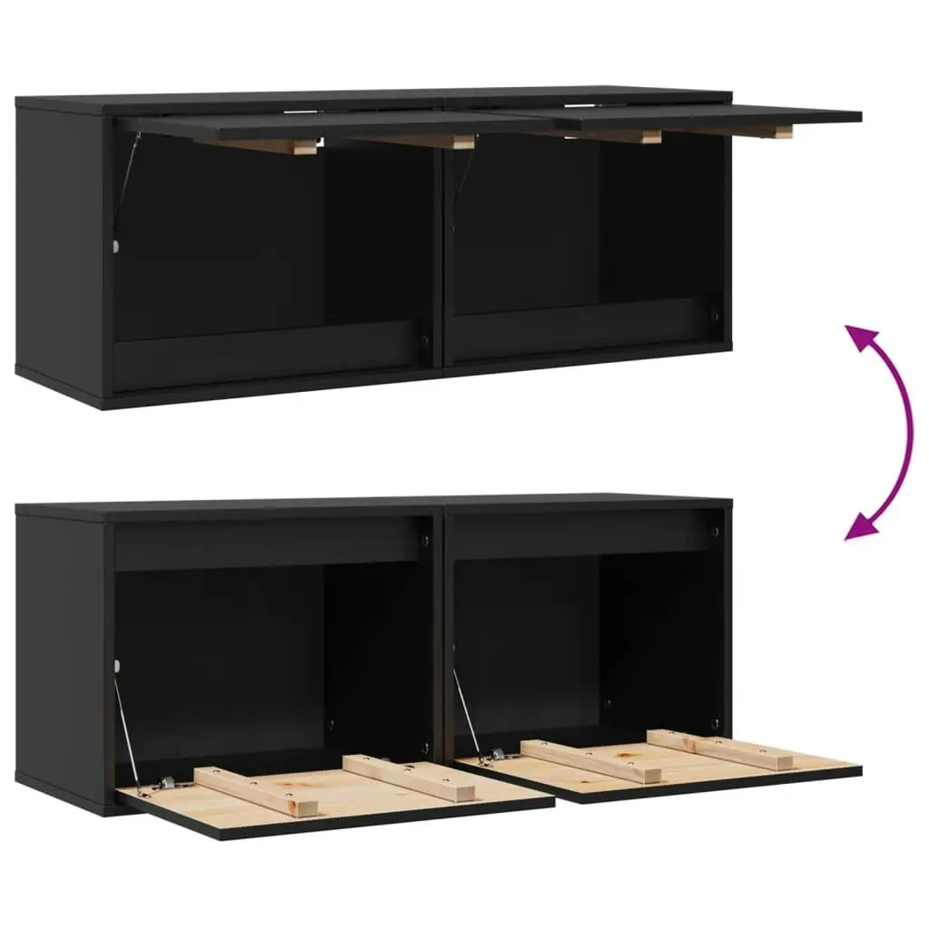 Wall Cabinets 2 pcs Black 45x30x35 cm Solid Wood Pine 813444