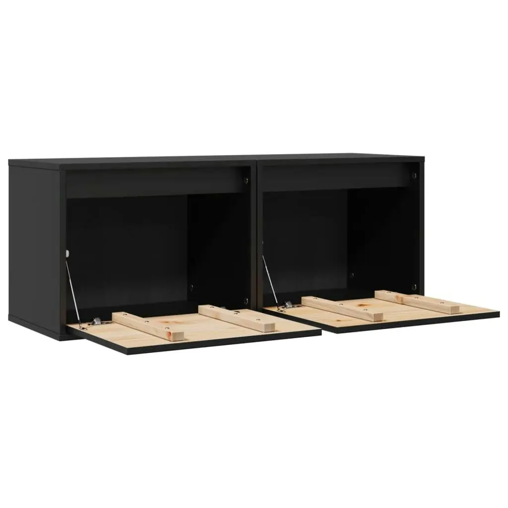 Wall Cabinets 2 pcs Black 45x30x35 cm Solid Wood Pine 813444