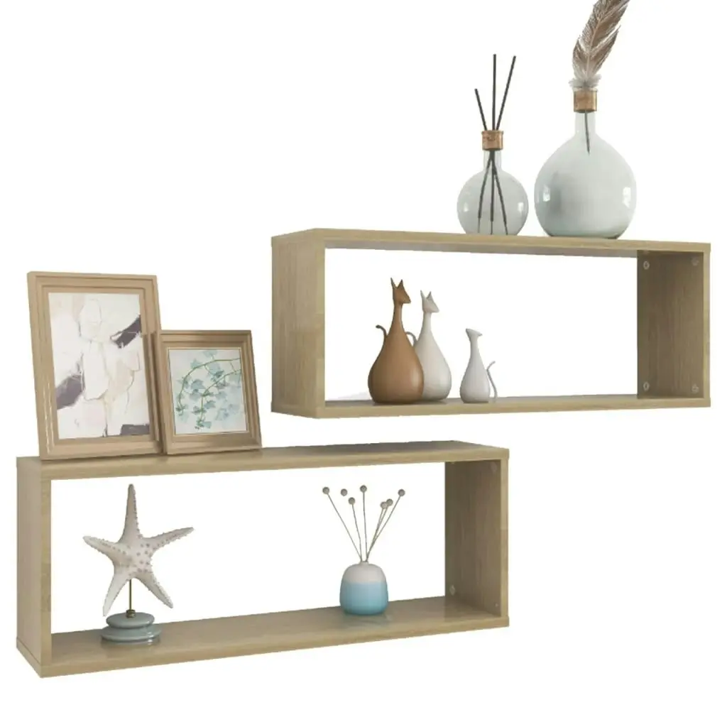 Wall Cube Shelves 2 pcs Sonoma Oak 60x15x23 cm Engineered Wood 807142