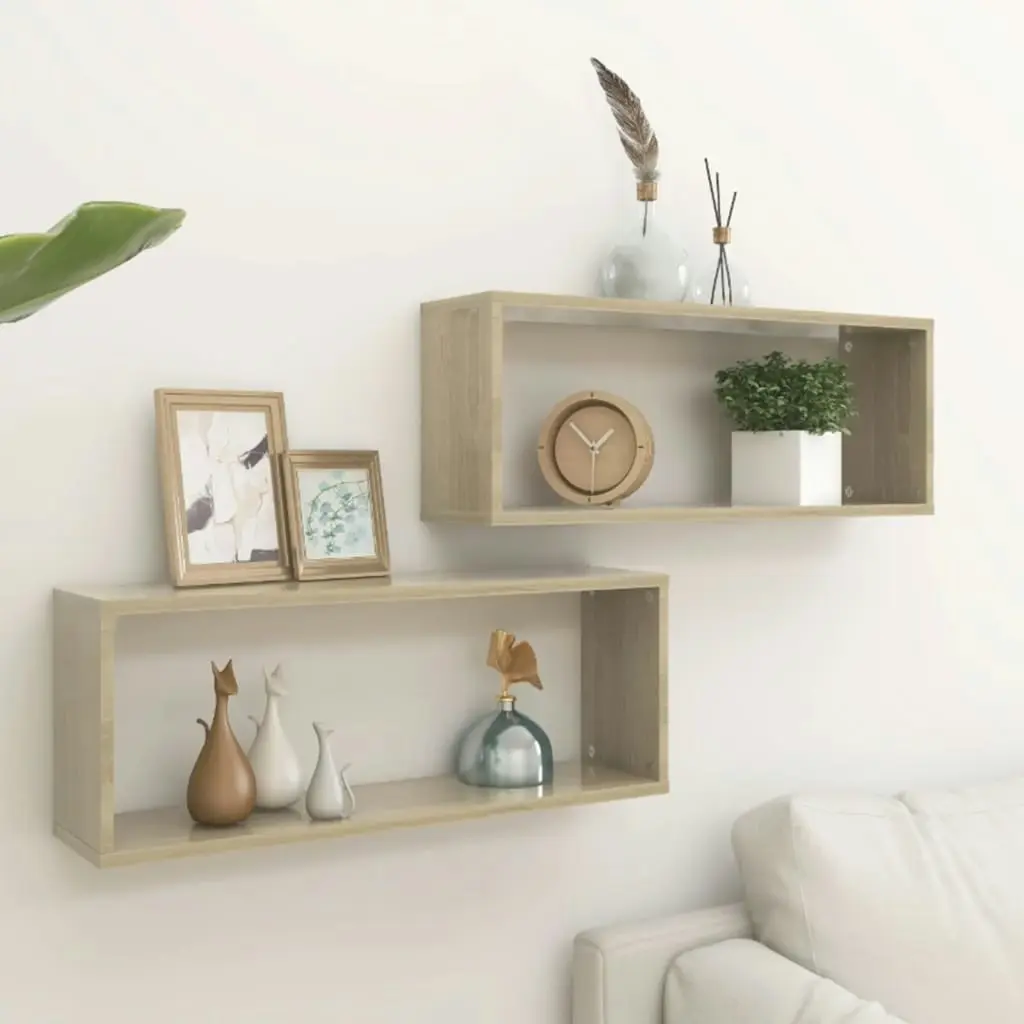 Wall Cube Shelves 2 pcs Sonoma Oak 60x15x23 cm Engineered Wood 807142