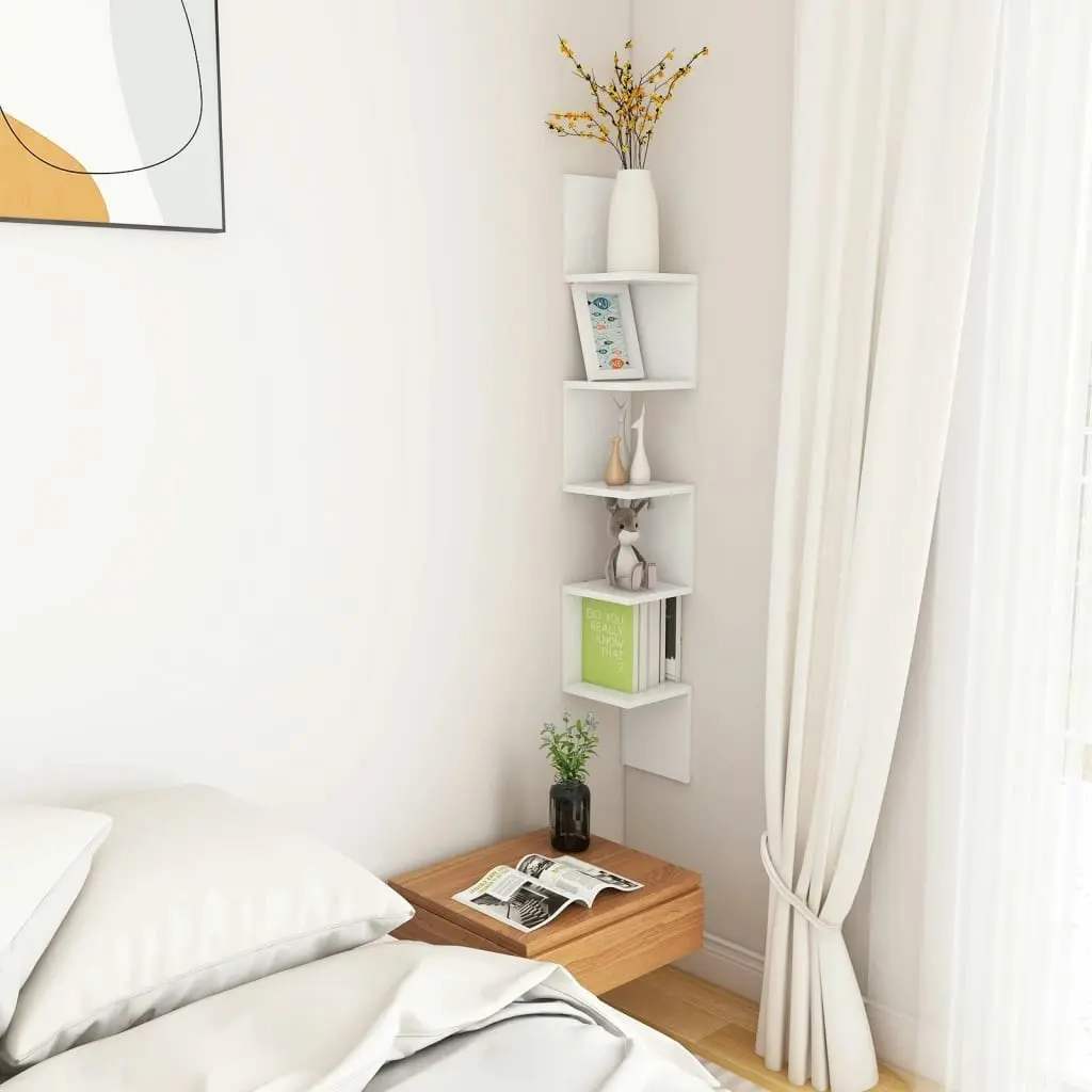 Wall Corner Shelf White 20x20x127.5 cm Engineered Wood 807277