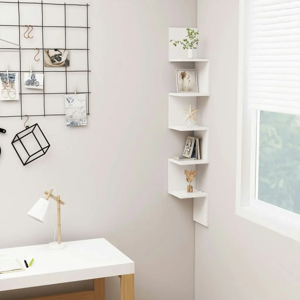 Wall Corner Shelf White 20x20x127.5 cm Engineered Wood 807277