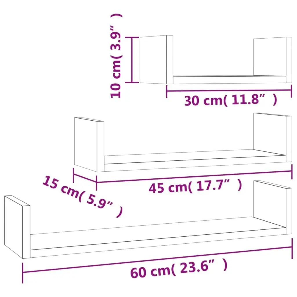 Wall Display Shelf 3 pcs Concrete Grey Engineered Wood 800202