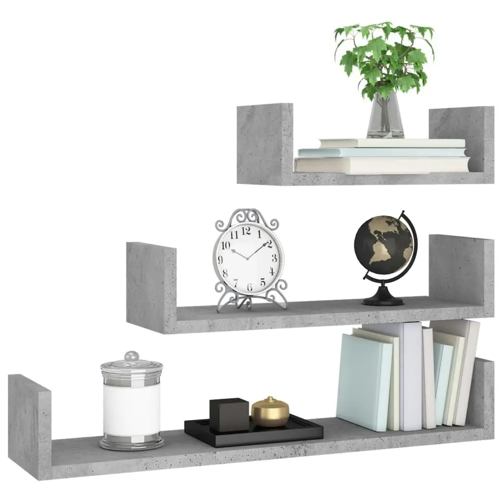 Wall Display Shelf 3 pcs Concrete Grey Engineered Wood 800202