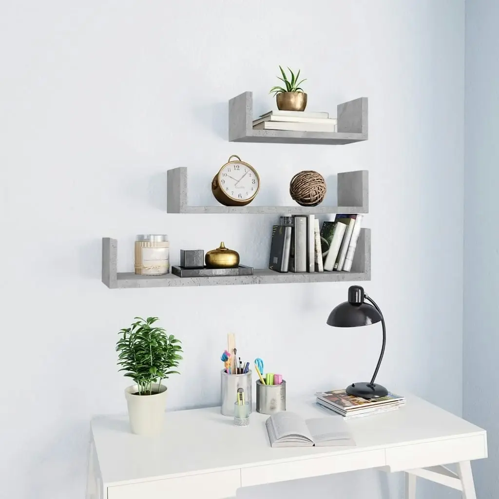 Wall Display Shelf 3 pcs Concrete Grey Engineered Wood 800202