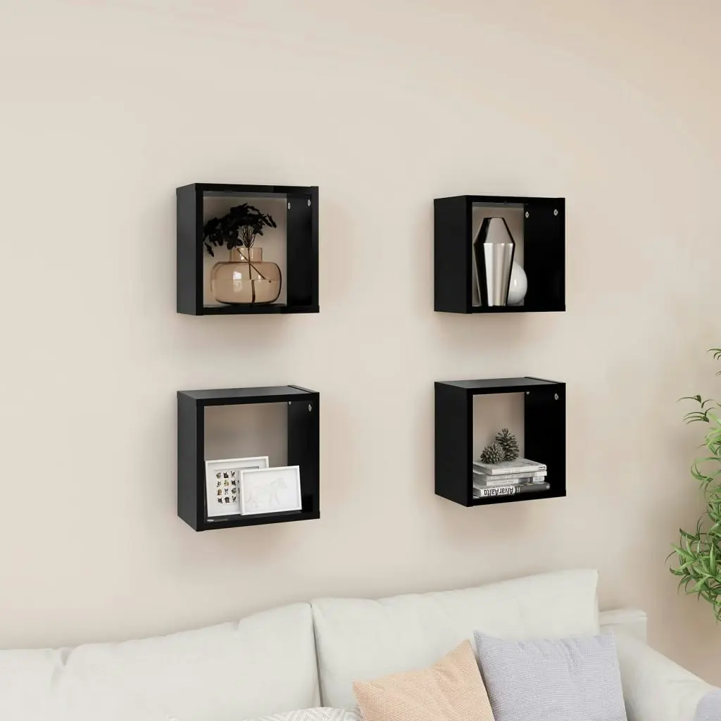 Wall Cube Shelves 4 pcs Black 26x15x26 cm 807029