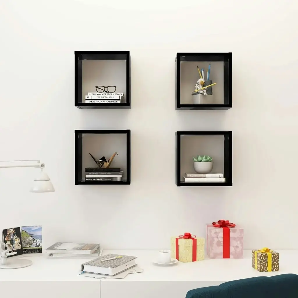 Wall Cube Shelves 4 pcs Black 26x15x26 cm 807029