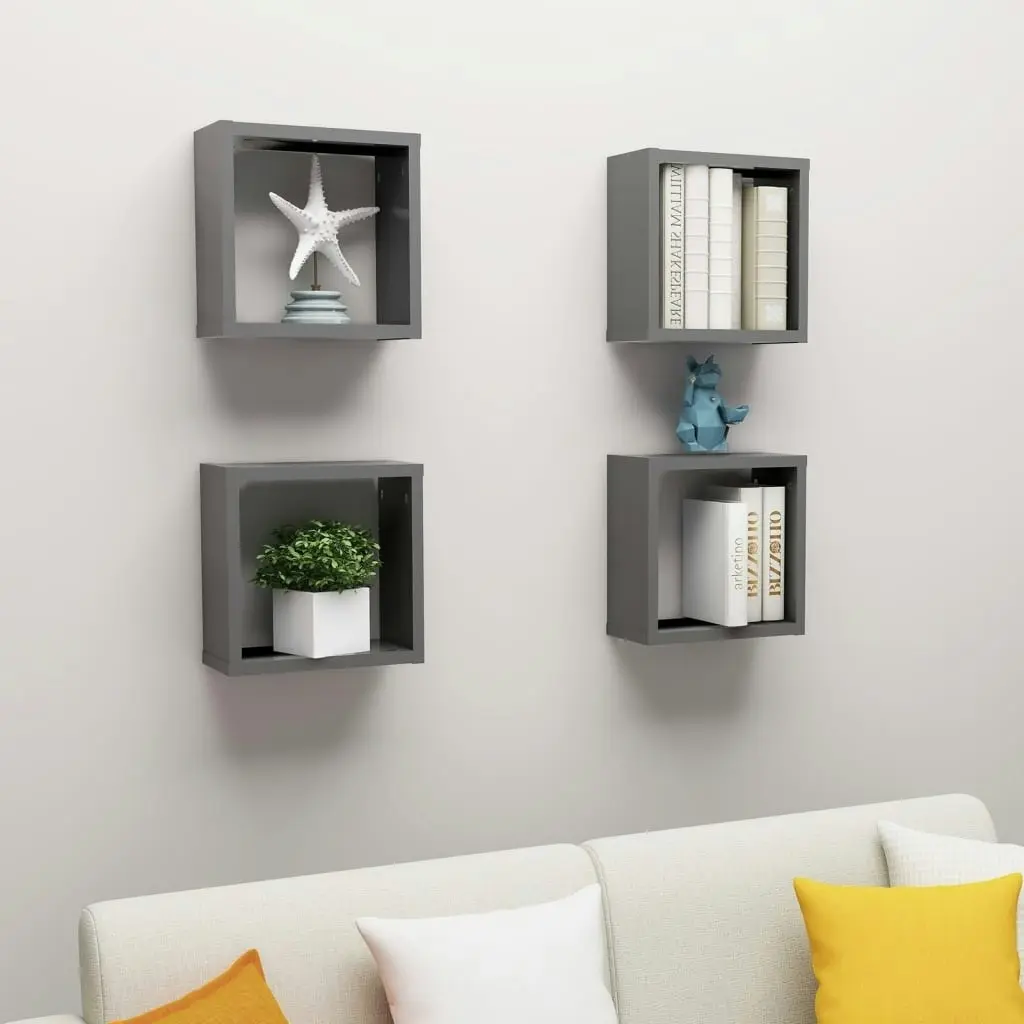 Wall Cube Shelves 4 pcs Grey 30x15x30 cm 807005