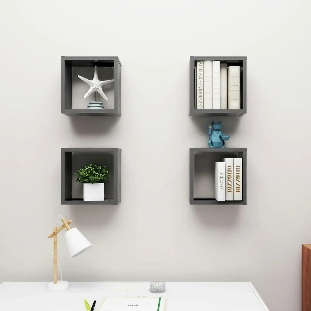 Wall Cube Shelves 4 pcs Grey 30x15x30 cm 807005