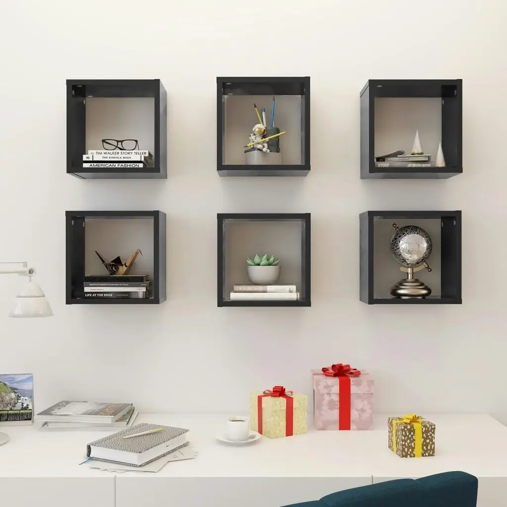 Wall Cube Shelves 6 pcs Grey 26x15x26 cm 807033