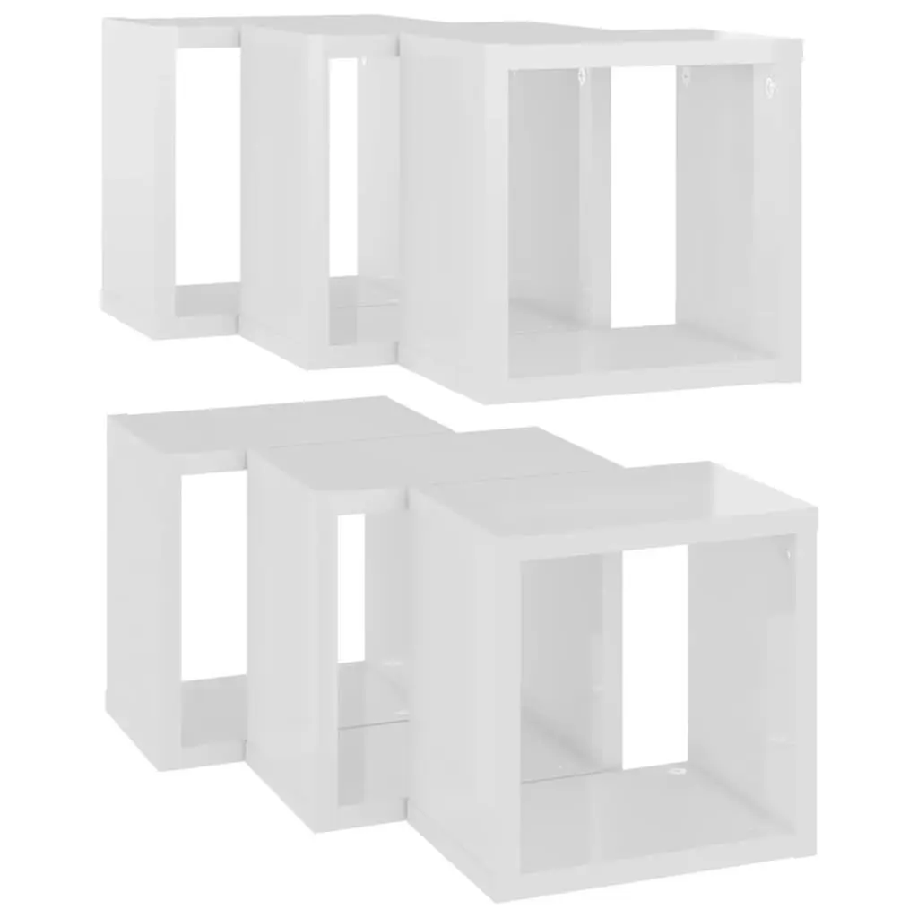 Wall Cube Shelves 6 pcs High Gloss White 22x15x22 cm 807072