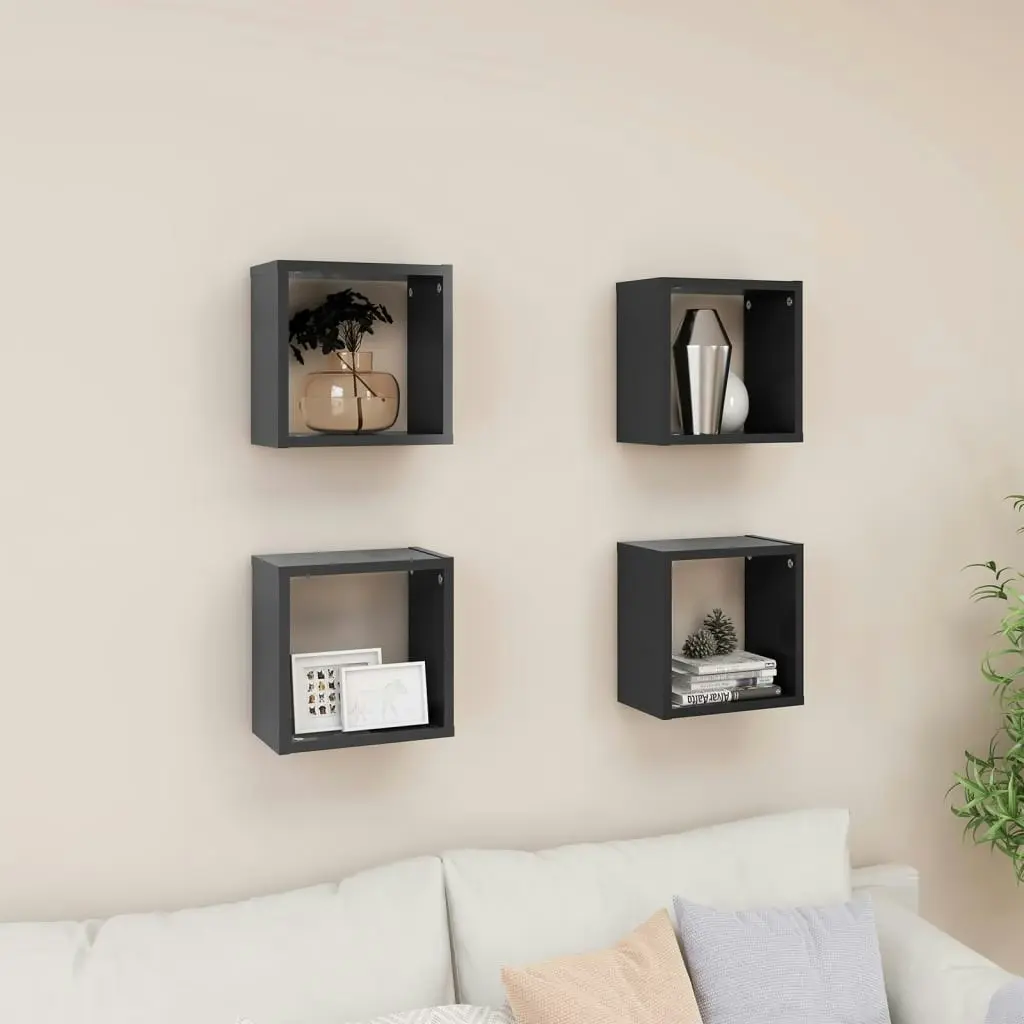 Wall Cube Shelves 4 pcs Grey 26x15x26 cm 807032