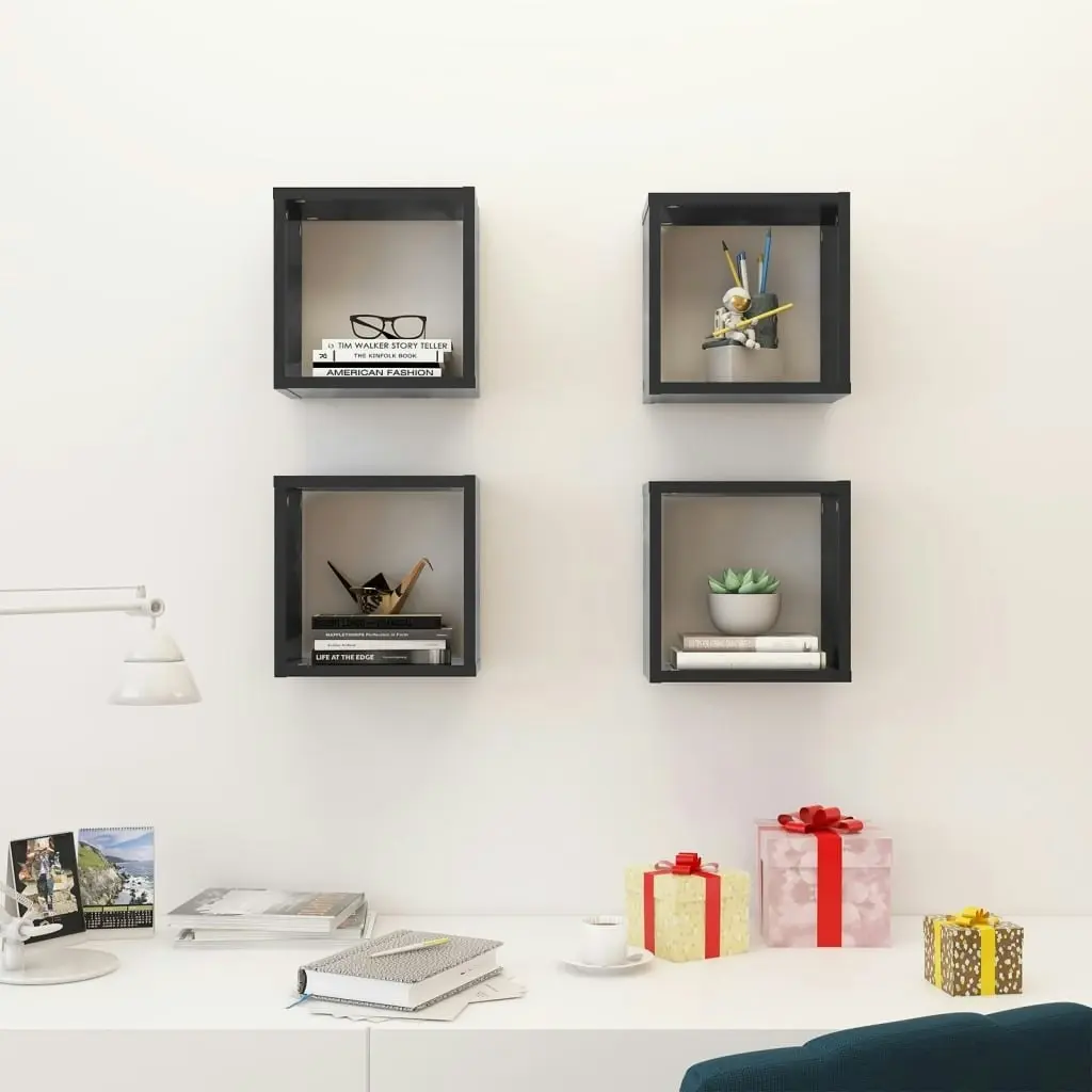 Wall Cube Shelves 4 pcs Grey 26x15x26 cm 807032