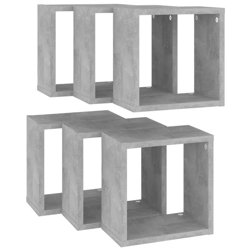 Wall Cube Shelves 6 pcs Concrete Grey 26x15x26 cm 807039