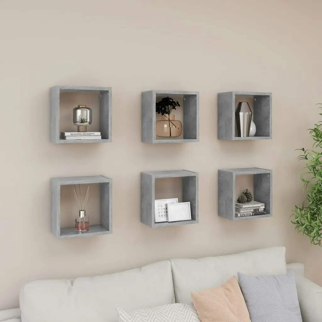 Wall Cube Shelves 6 pcs Concrete Grey 26x15x26 cm 807039