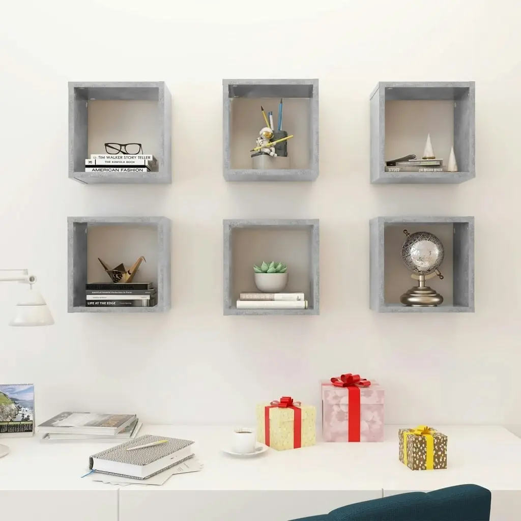 Wall Cube Shelves 6 pcs Concrete Grey 26x15x26 cm 807039