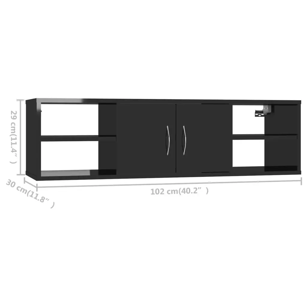 Wall Shelf High Gloss Black 102x30x29 cm Engineered Wood 806263