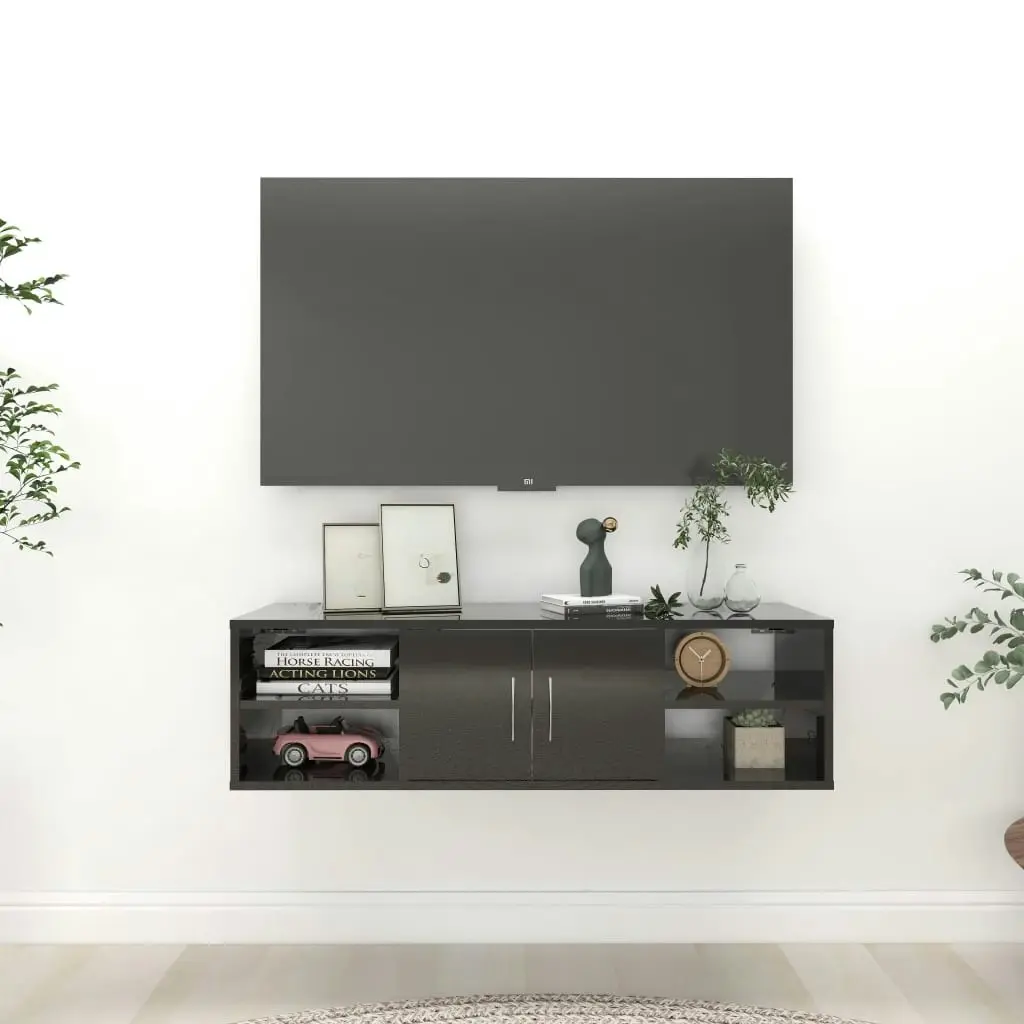 Wall Shelf High Gloss Black 102x30x29 cm Engineered Wood 806263