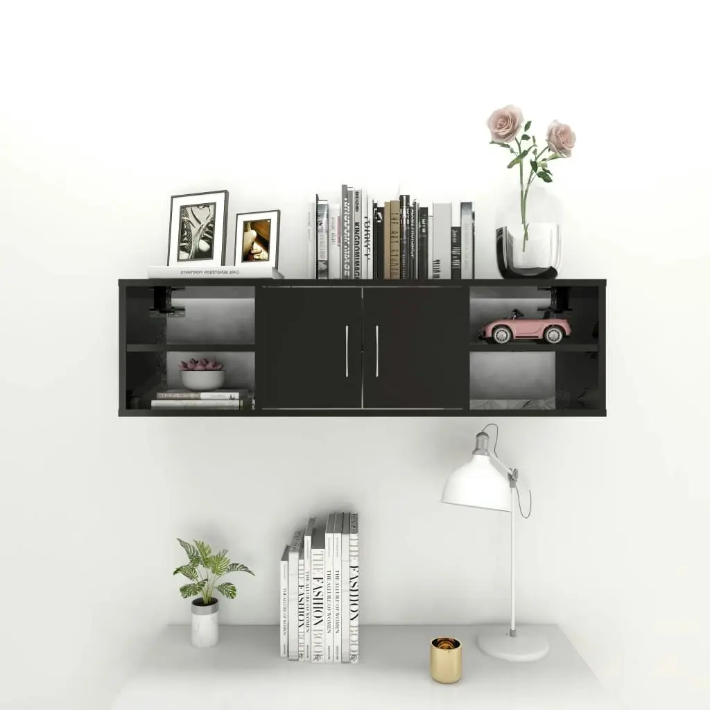 Wall Shelf High Gloss Black 102x30x29 cm Engineered Wood 806263