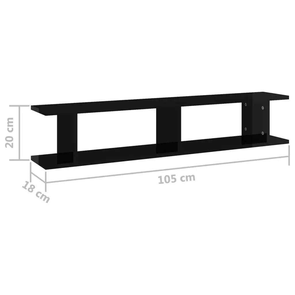 Wall Shelves 2 pcs High Gloss Black 105x18x20cm Engineered Wood 807212