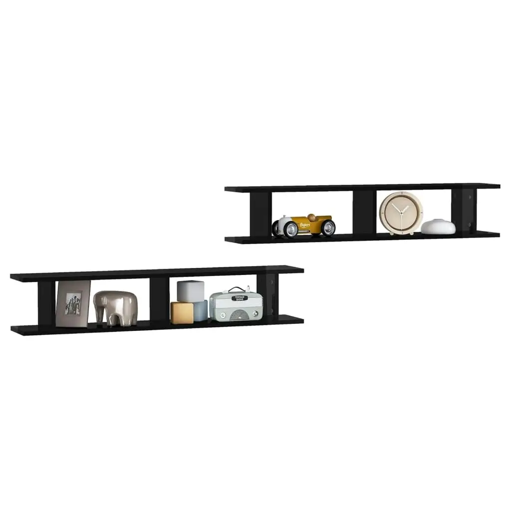 Wall Shelves 2 pcs High Gloss Black 105x18x20cm Engineered Wood 807212