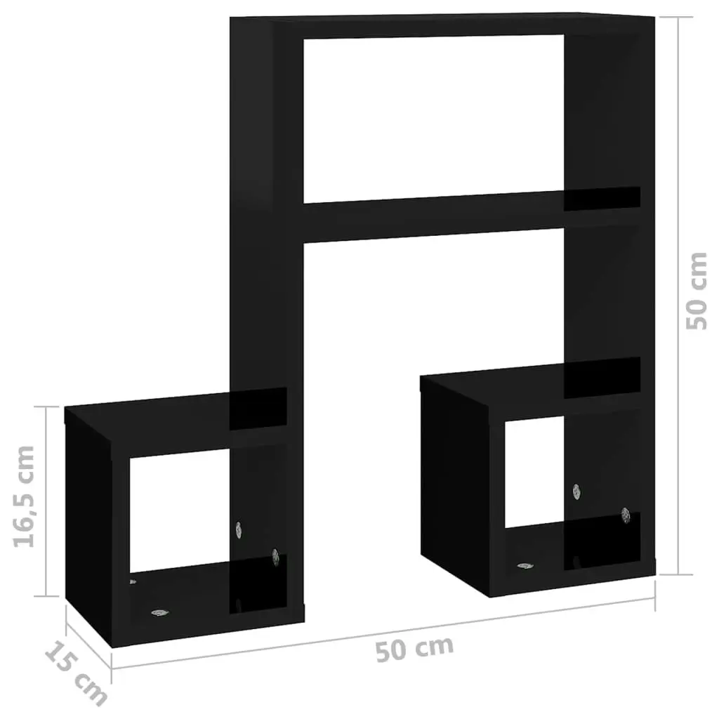 Wall Shelves 2 pcs High Gloss Black 50x15x50 cm Engineered Wood 807248