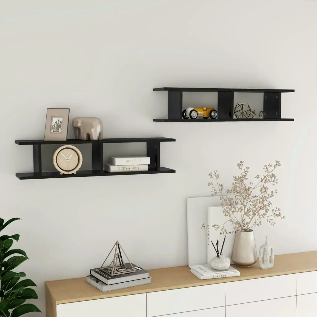 Wall Shelves 2 pcs High Gloss Black 90x18x20 cm Engineered Wood 807203