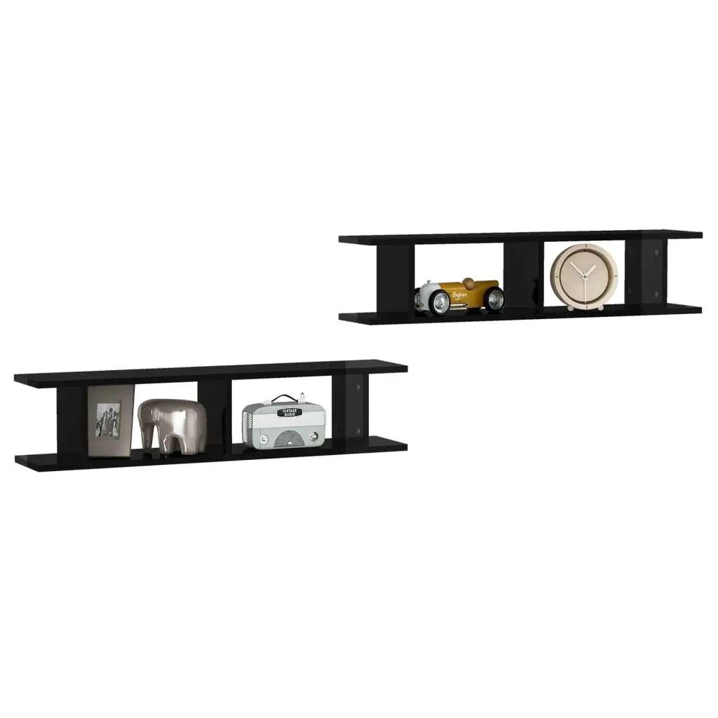 Wall Shelves 2 pcs High Gloss Black 90x18x20 cm Engineered Wood 807203