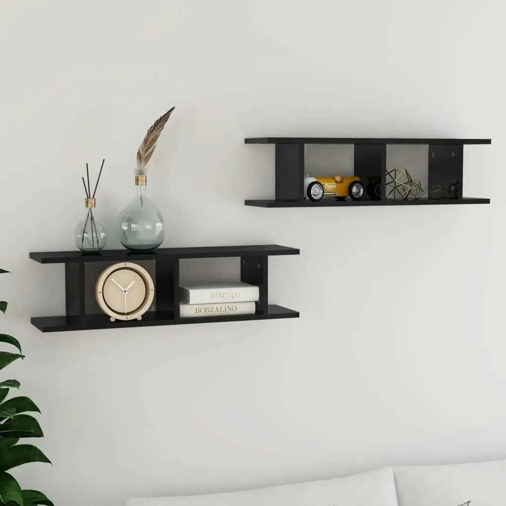 Wall Shelves 2 pcs High Gloss Black 75x18x20 cm Engineered Wood 807194